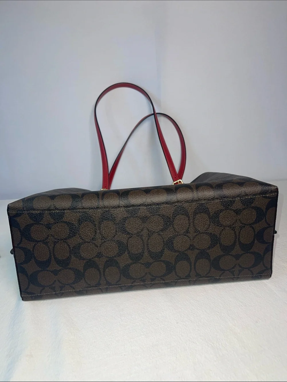 Coach Molly Tote L2377-1665 Signature Canvas Brown Red Leather